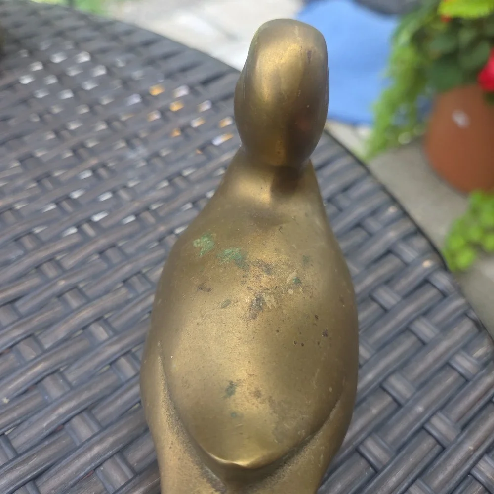 Vintage Solid Brass Duck Green Patina Tarnish Easter Cottage Cabin Core